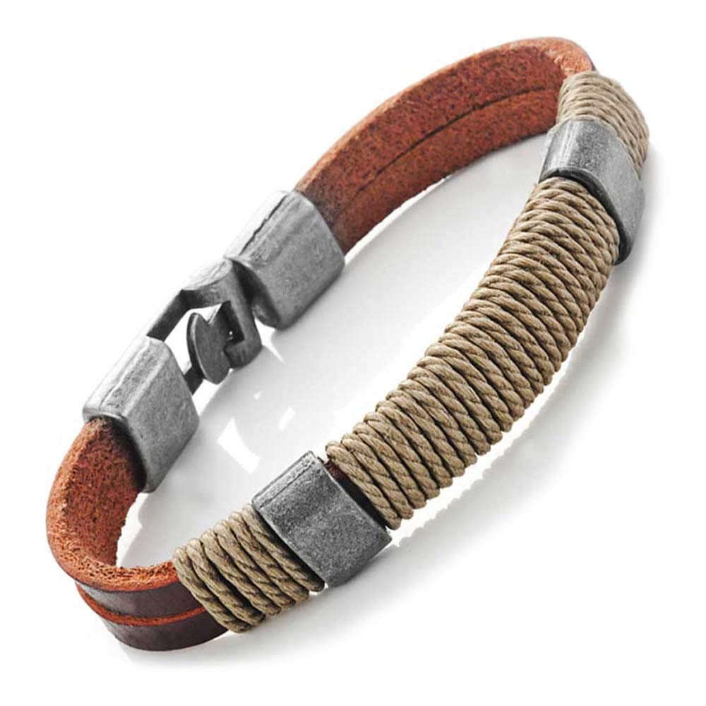 Urban Jewelry Braided Genuine Leather Bracelet with Locking Stainless Steel Clasp (Unique Designs Options)