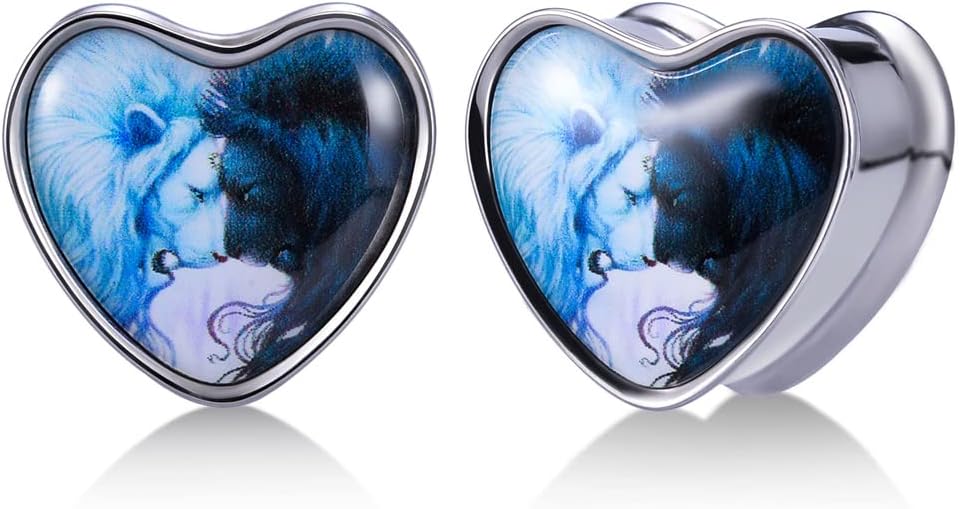 2PCS Stainless Steel Heart Ear Gauges Single Flared Expander Stretching Gauges for Ears