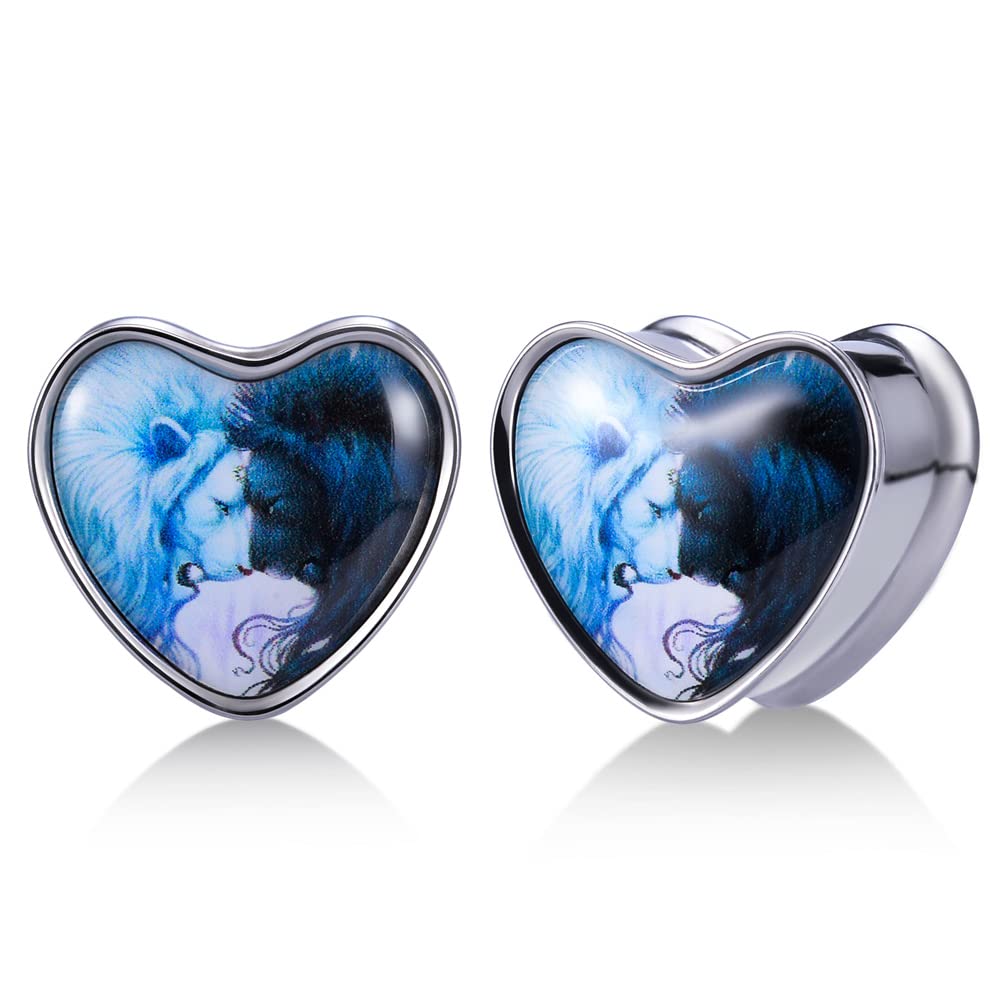 2PCS Stainless Steel Heart Ear Gauges Single Flared Expander Stretching Gauges for Ears