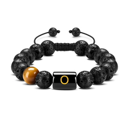 Initials Bracelets for Men Letter Link Handmade Natural Black Onyx Tiger Eye Stone Beads Braided Rope Meaningful Bracelet