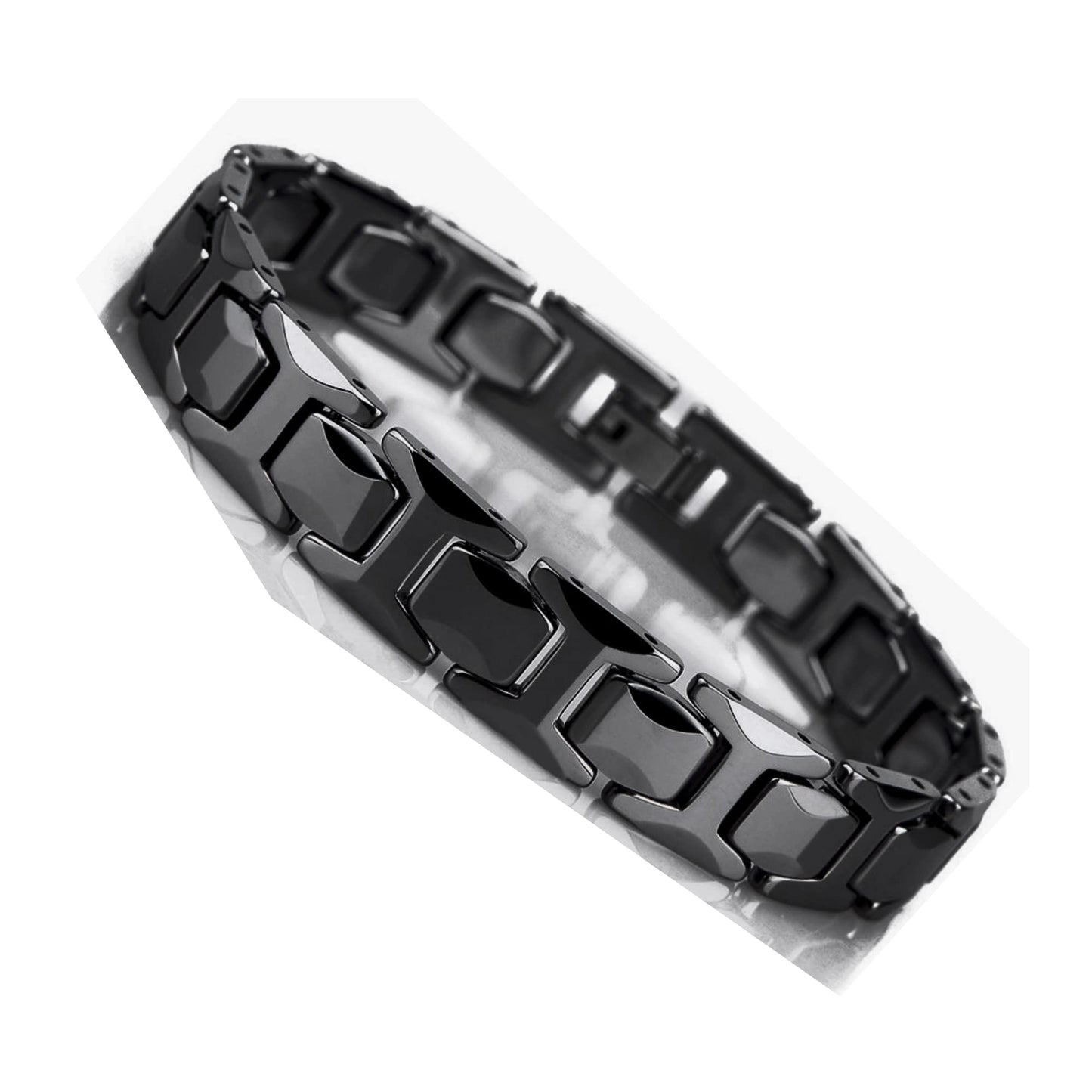 URBAN JEWELRY Stunning Solid Tungsten Link Bracelet for Men Polished Link, Puzzle, Ceramic Style (Silver, Black, 18K Gold Plated Option)