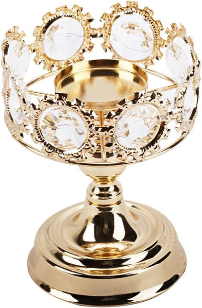 Gold Pillar Candle Holder, Premium Gold Candlestick Holder with Deluxe Crystal Design (Gold Crystal)