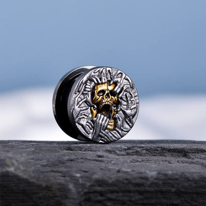 2PCS Cool Ear Gauges Gothic Skull Flesh Tunnels Screw Fit Plugs For Stretched Ears Expander Hanger Piercing Jewelry 0g to 1 inch