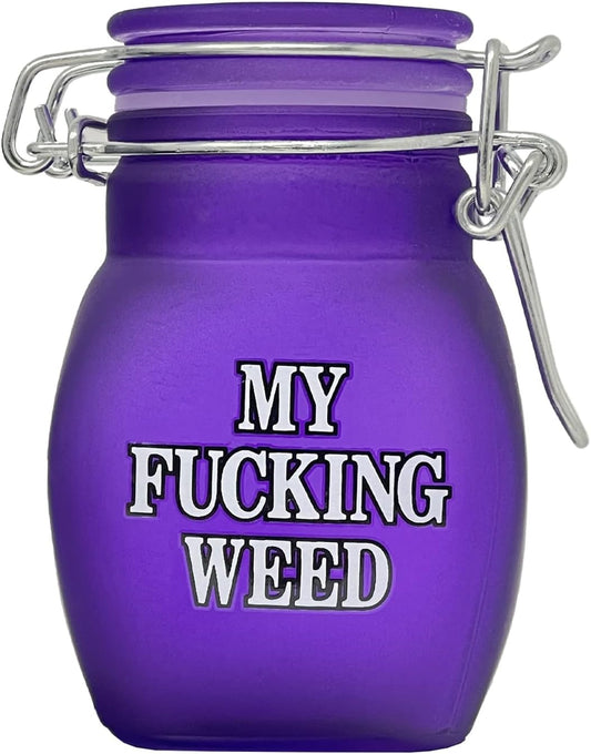 Airtight Glass Herb Jar Small 3.5" Tall (Frosted Neon Purple/My Fing WE)