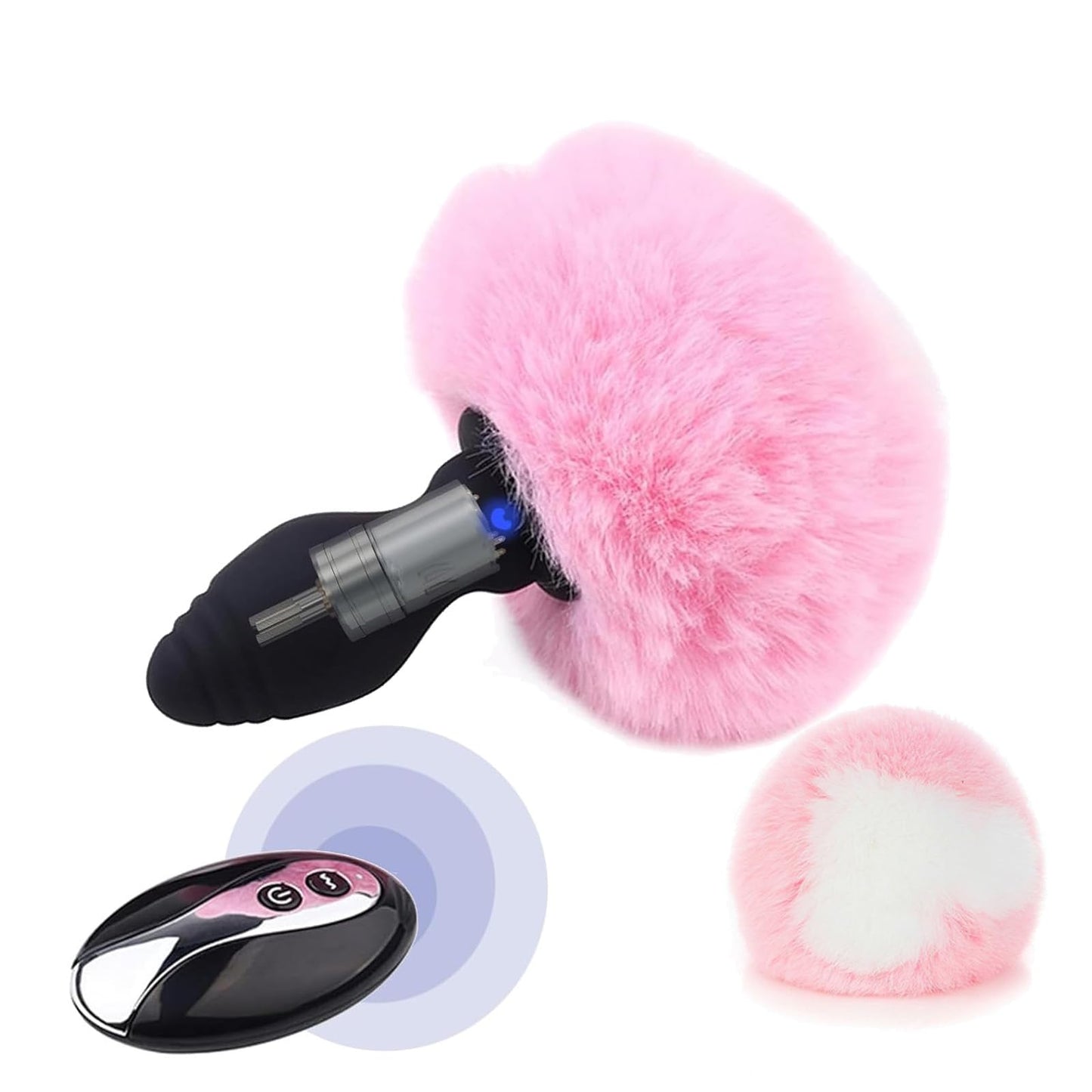 Bunny Tail Anal Plug Vibrator, Soft Silicone Butt Plug with Pink Faux Fur, Wireless Remote Control Design, Rabbit Tail Trainer for Adult Sex Toys for Role Play Cosplay Women, Men and Couples, Cute Sex