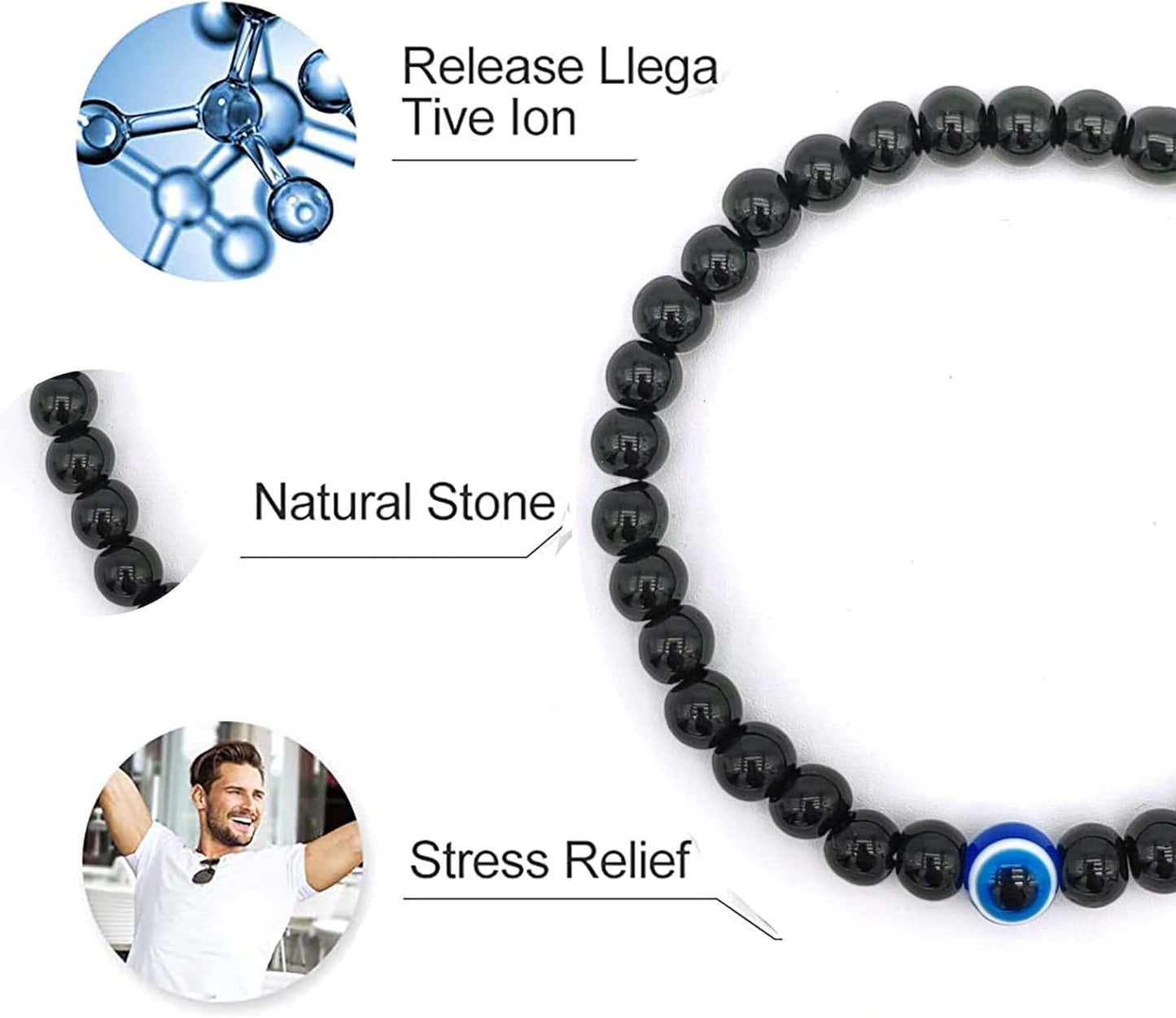 Natural Stone Agate Elastic Evil Eye Bracelet Kit with Charms Adjustable for Men Boyfriend for Gift Boys Stretch Bracelet for son Gifts 6mm