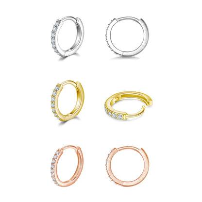 925 Sterling Silver Small Hoop Earrings Cubic Zirconia Huggie Hoop Earrings, 3 Pairs 14K White Gold Plated Cartilage Piercing Earrings Ear Cuff Tiny Hoop Earrings for Women Men