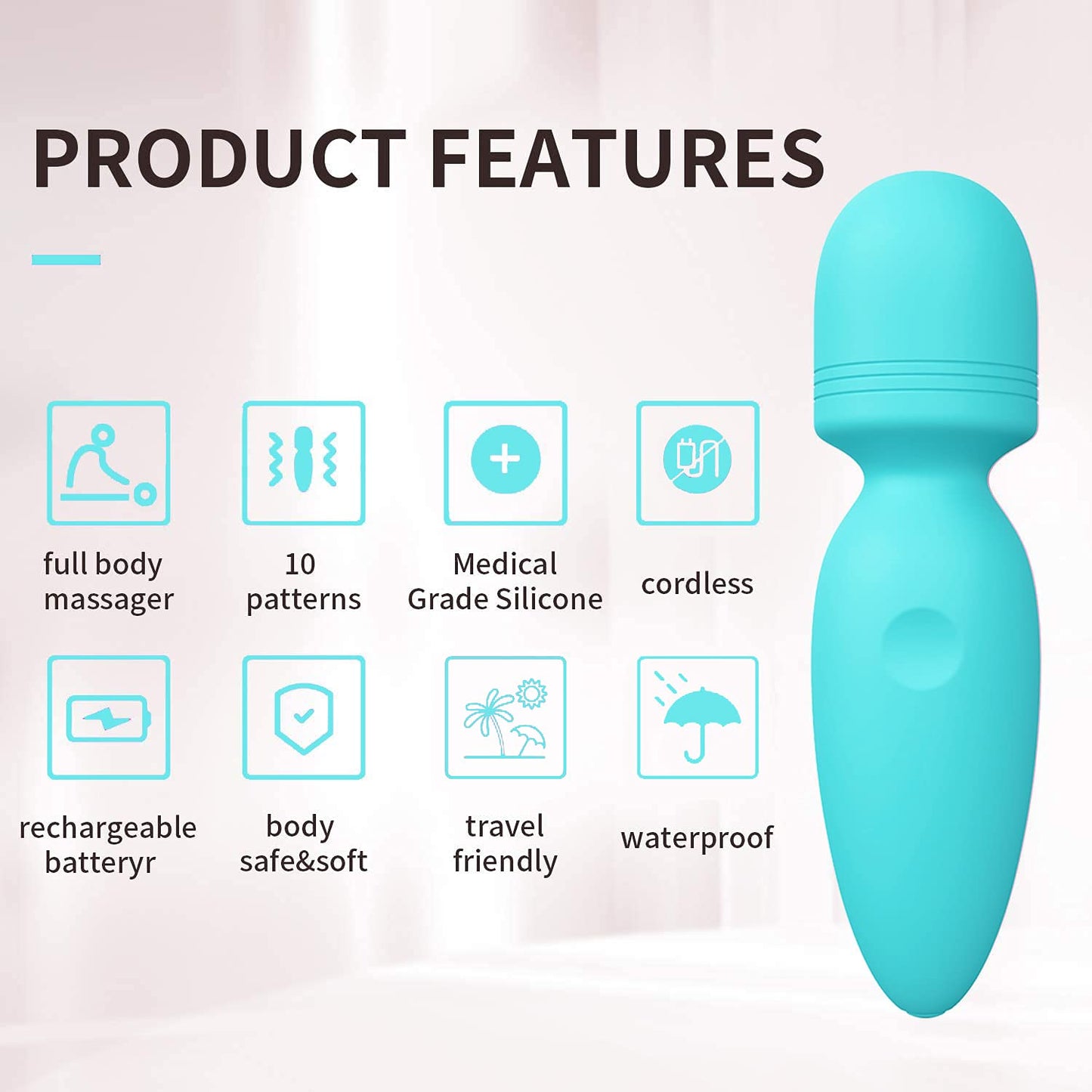 Mini Massager,Small Cordless Handheld Massager with 10 Quiet Vibration Modes, Personal Handheld Rechargeable Massager for Neck Shoulder Back Body [4.35 * 1.18 inches]