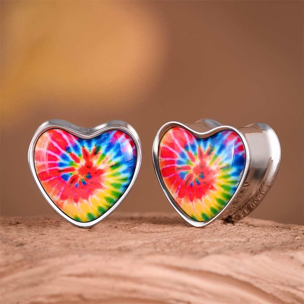 2PCS Stainless Steel Heart Ear Gauges Single Flared Stretcher Expander Gauges for Ears