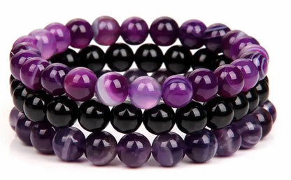 Black Obsidian Hematite Triple Protection Bracelet 10MM beads Set, Blue Tiger Eye Beads Bracelets, Lava Stone bracelets for Men Women