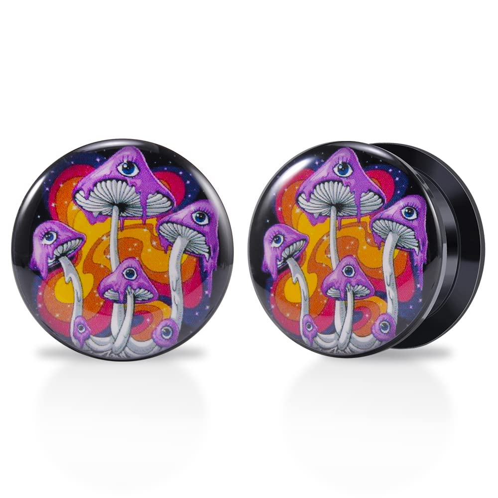 1 Pair Acrylic Solid Screw On Ear Plugs Tunnels Allergy Free 2g- 1 Inch Stretcher Steampunk Graffiti Pattern Color Painting For Women For Men Body Piercing Jewelry