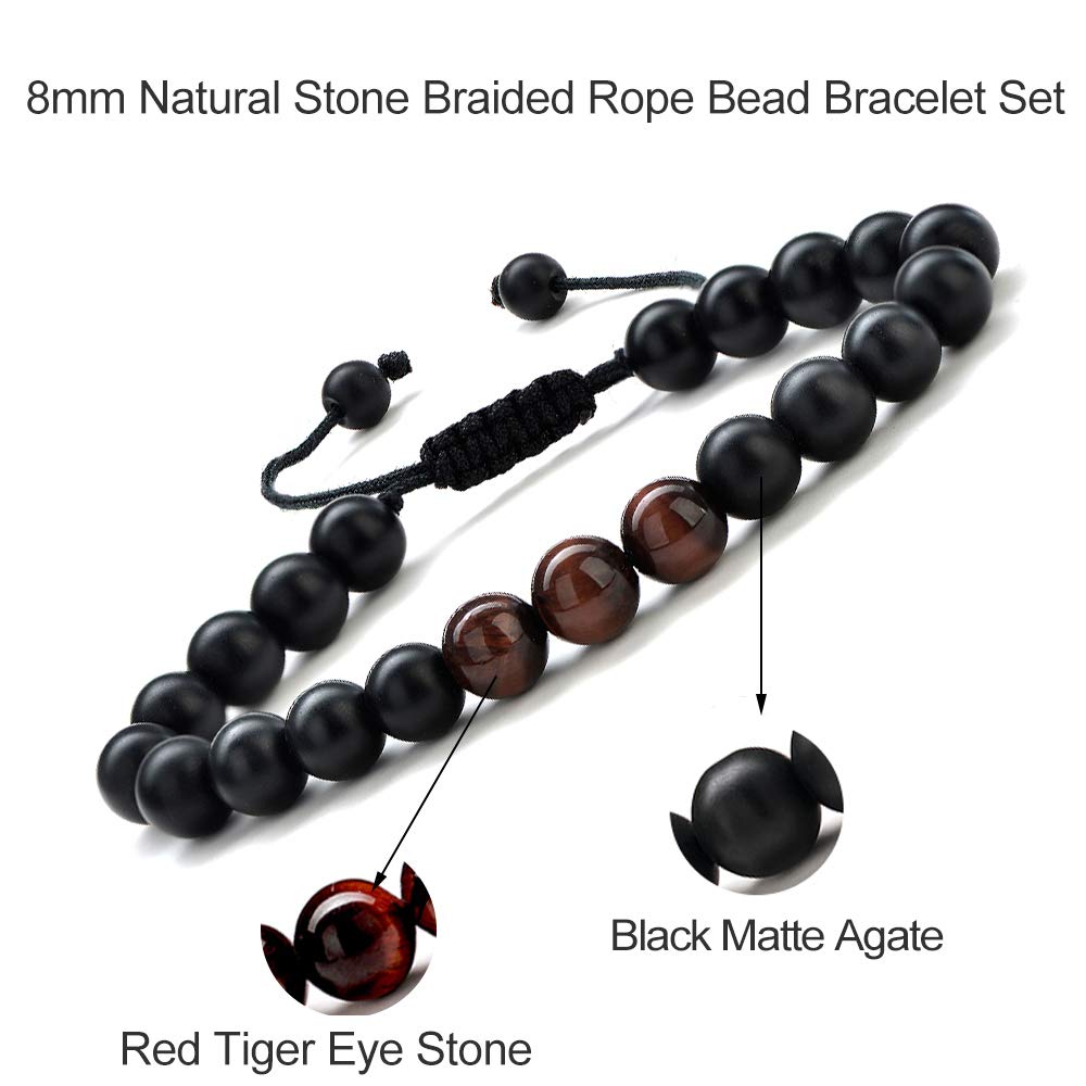 M MOOHAM Natural Stone Bracelets for Men - 8mm Tiger Eye | Matte Agate | Lava Rock Bracelets for Men Teen Boys Gifts Fathers Day Anniversary Birthday Gifts for Him