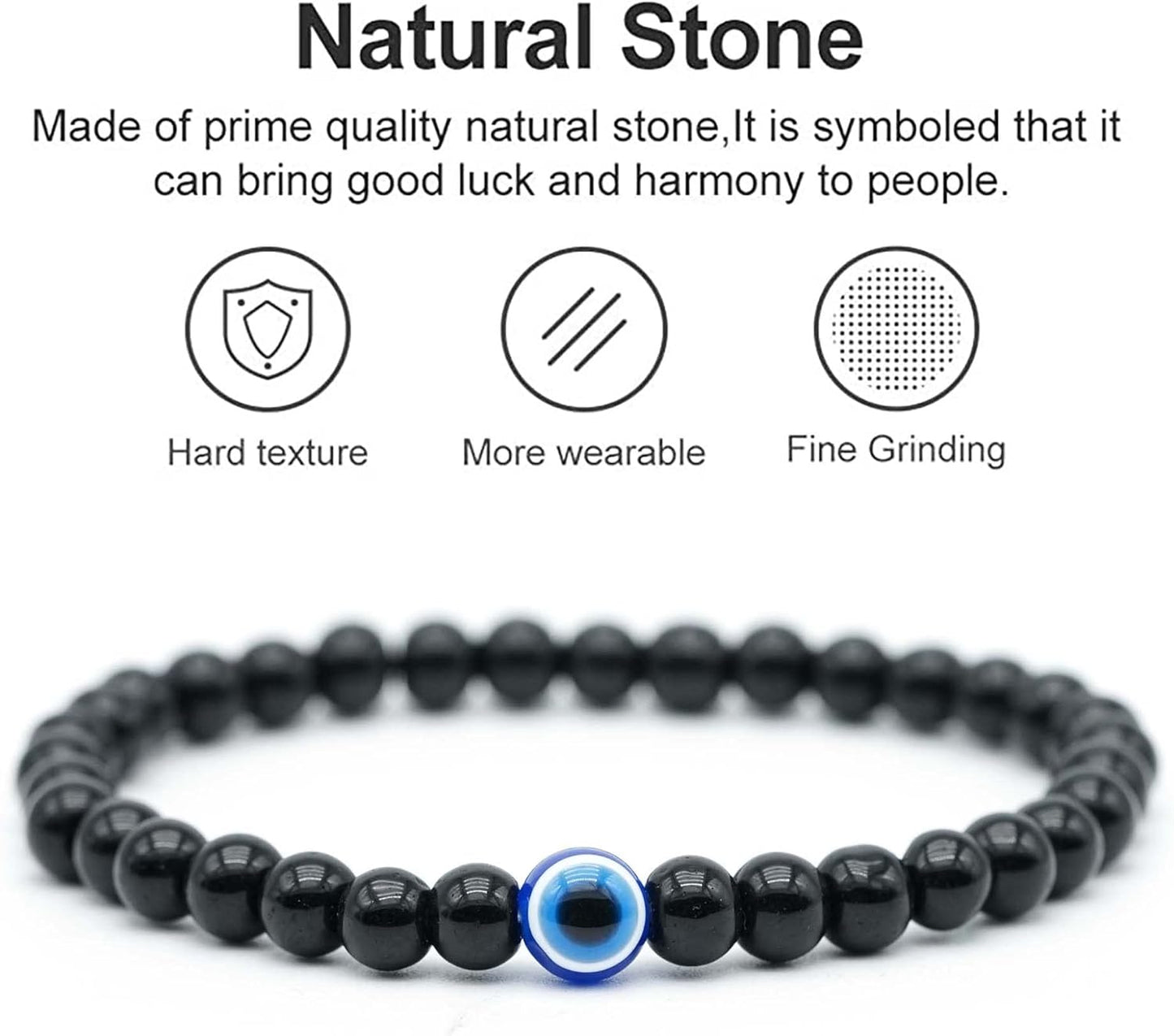 Natural Stone Agate Elastic Evil Eye Bracelet Kit with Charms Adjustable for Men Boyfriend for Gift Boys Stretch Bracelet for son Gifts 6mm