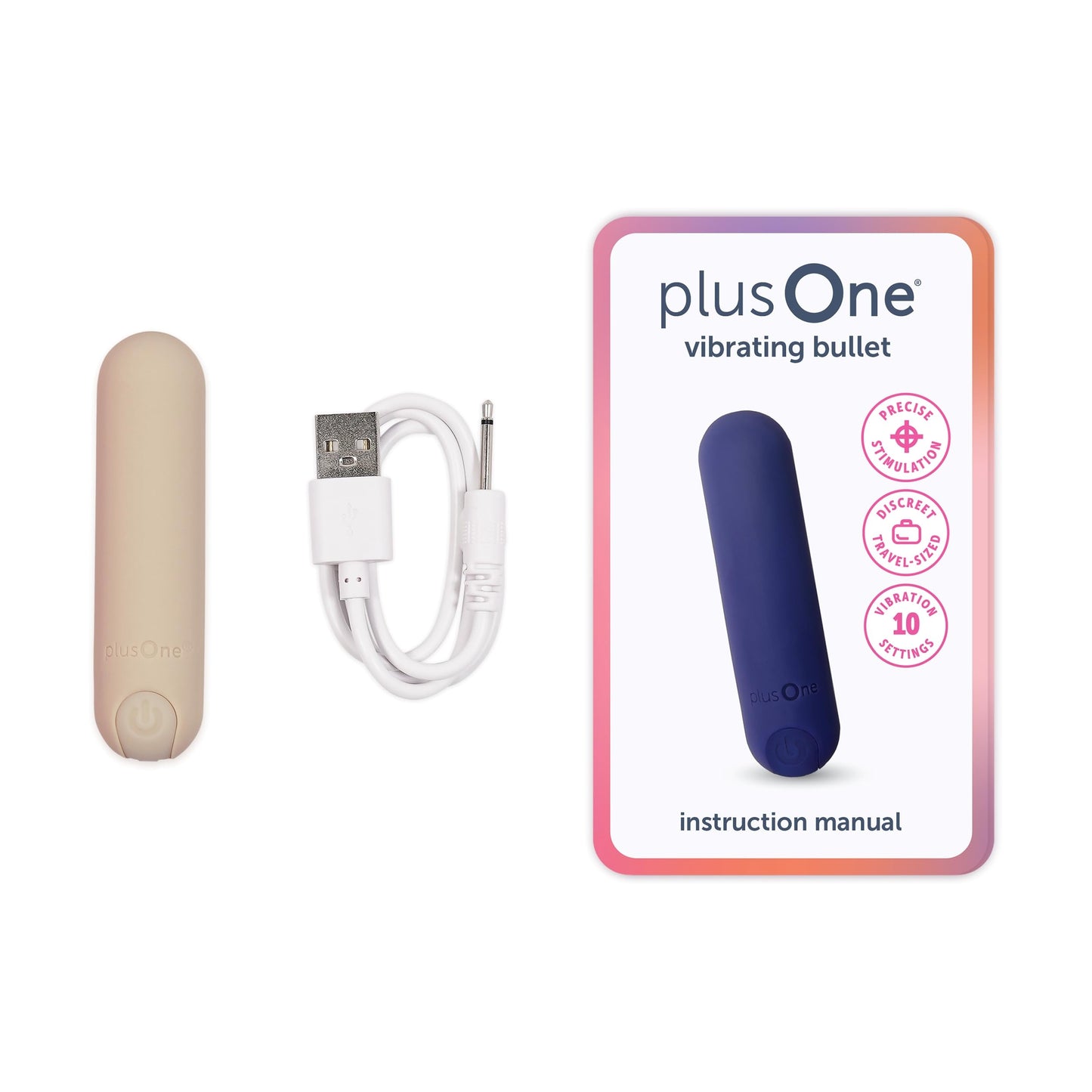 plusOne Bullet Vibrator for Women, Mini Vibrator Made of Body-Safe Silicone, Fully Waterproof, USB Rechargeable, Personal Massager with 10 Vibration Settings, Purple