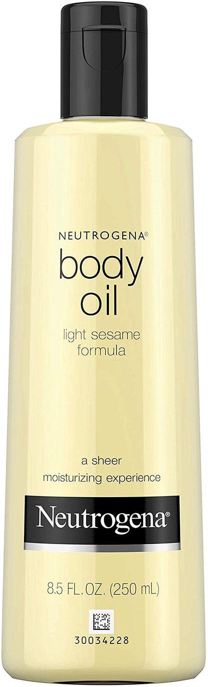 Neutrogena Body Oil Light Sesame Formula, Dry Skin Moisturizer and Hydrating Body Massage Oil for Radiant and Healthy Looking Glow, Nourishing Bath Oil for Sheer Moisture, 16 FL OZ