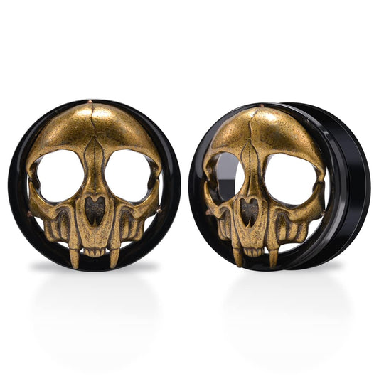 2PCS Stainless Steel Ear Gauges Tunnels Expander Vintage Black Gold Skull 0g-1 inch Body Piercing Jewelry