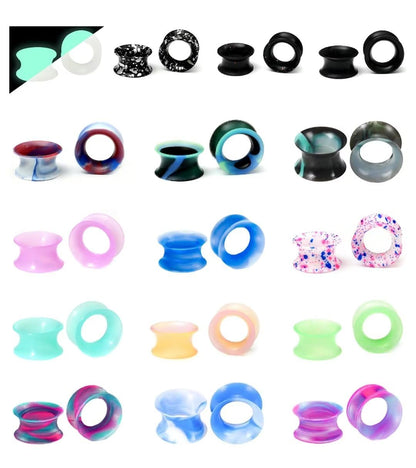 WBRWP 48/32/24/22/20/16/12pcs Ear Tunnels and Plugs - Double Flared Hollow Hard/Soft Silicone Ear Gauges - Ear Expander Stretcher Body Piercing Jewelry 8g-1"