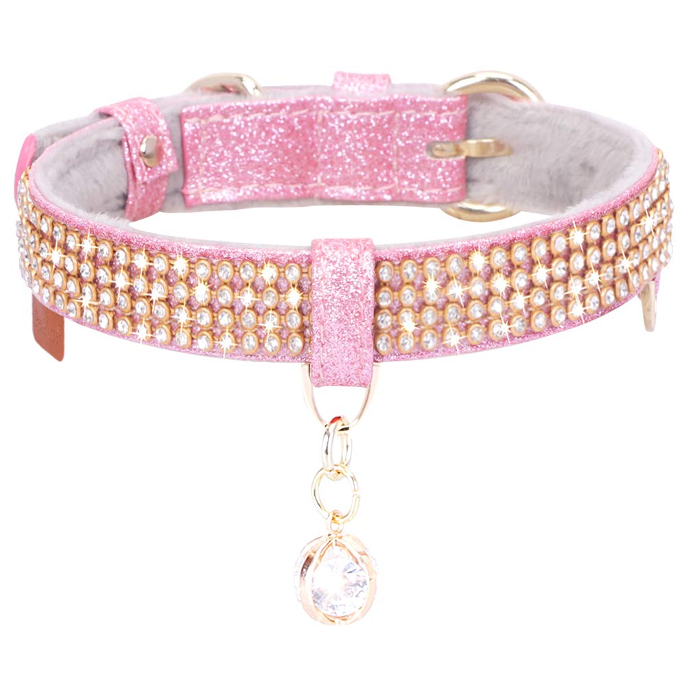 PetsHome Cat Collar, Dog Collar, [Bling Rhinestones] Premium PU Leather with Pendant Adjustable Collars for Cat and Small Dog Extra Small Silvery