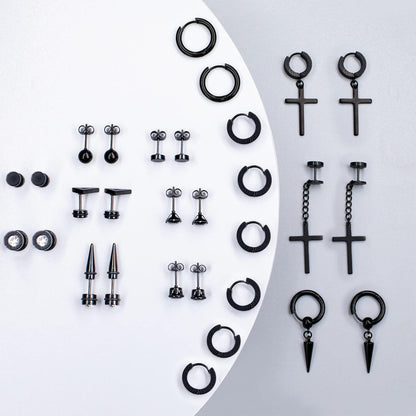 15 Pairs Earrings for Men, Stainless Steel Earrings Kit for Men and Women Fashion Piercing Jewelry Cross Dangle Hoop Earrings Set