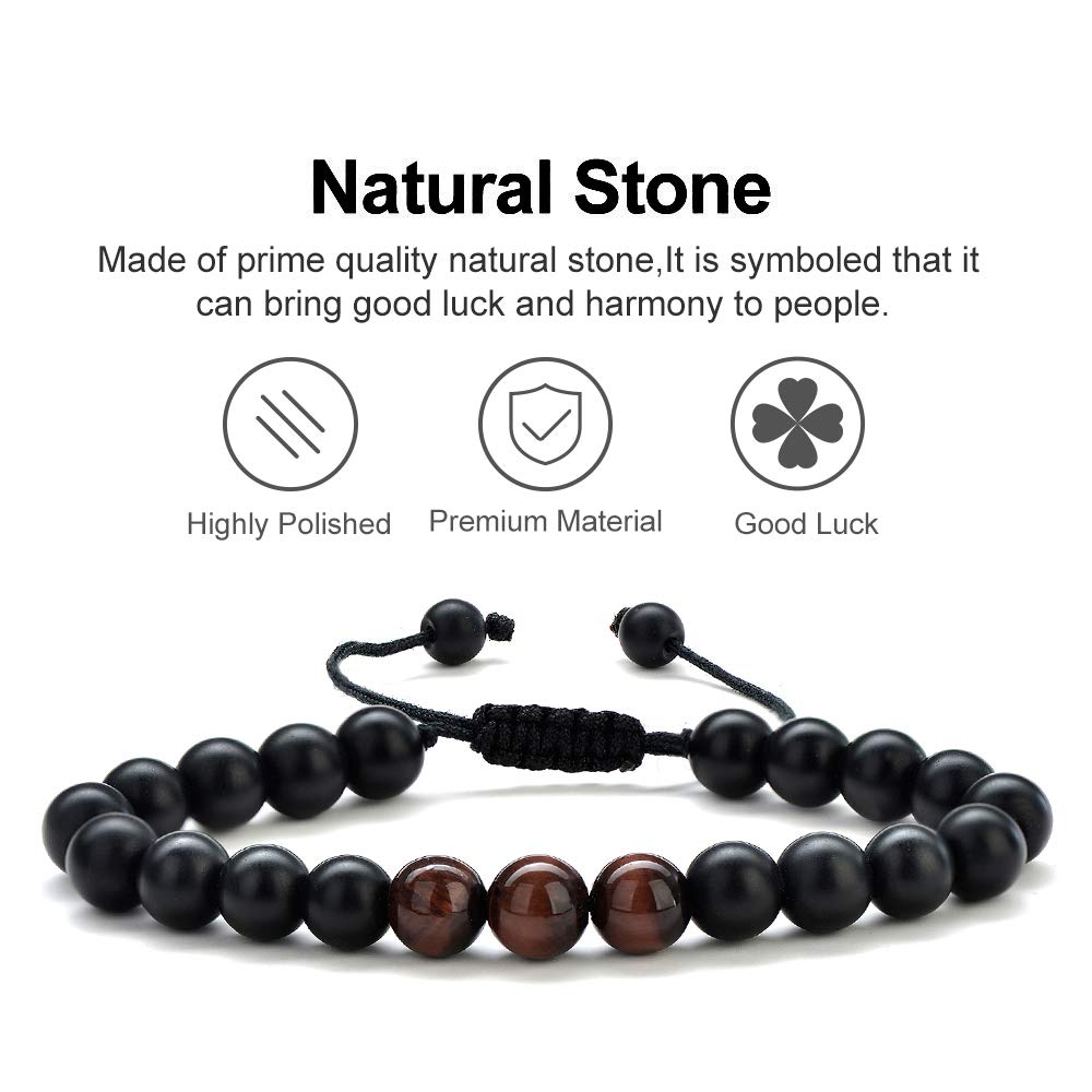 M MOOHAM Natural Stone Bracelets for Men - 8mm Tiger Eye | Matte Agate | Lava Rock Bracelets for Men Teen Boys Gifts Fathers Day Anniversary Birthday Gifts for Him