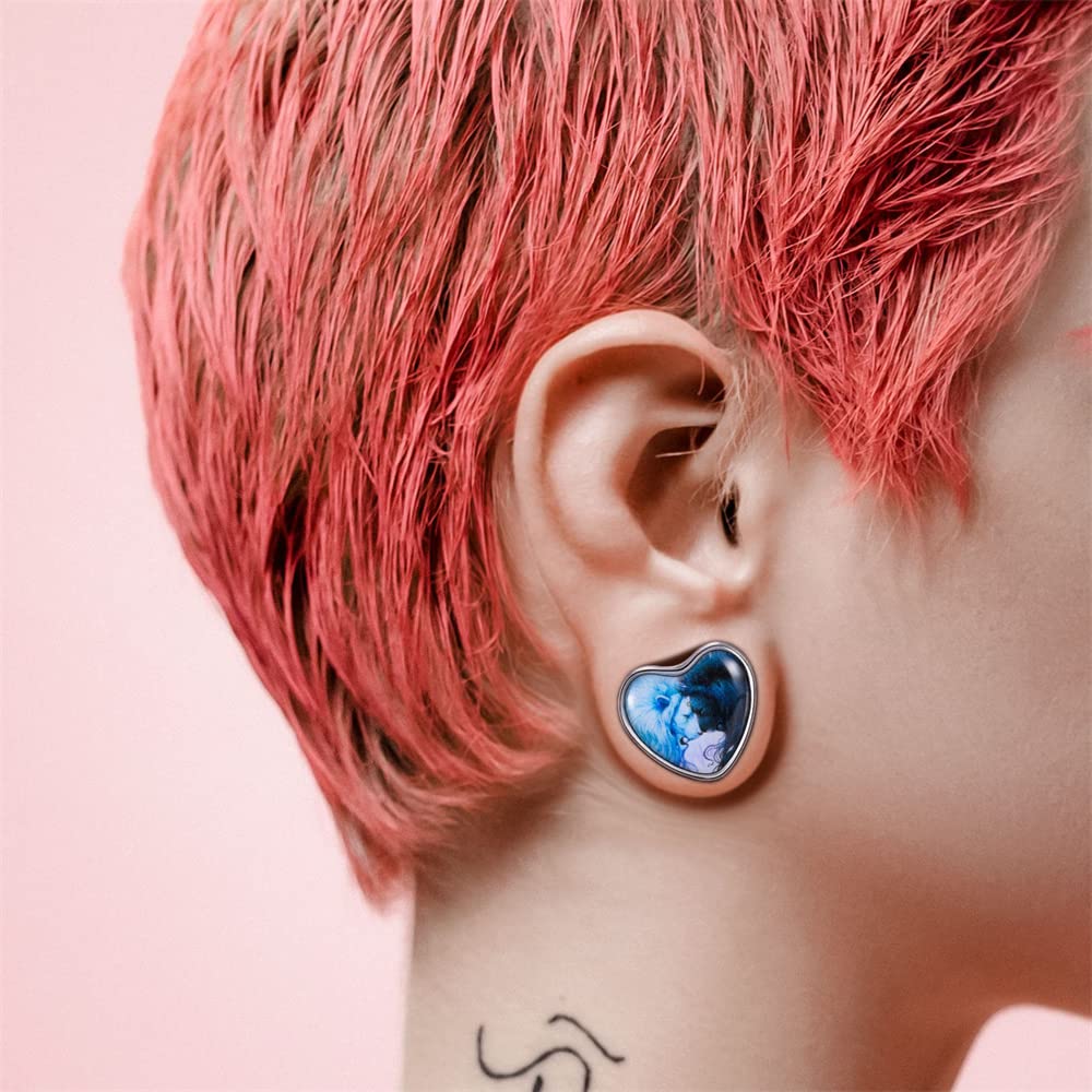 2PCS Stainless Steel Heart Ear Gauges Single Flared Expander Stretching Gauges for Ears