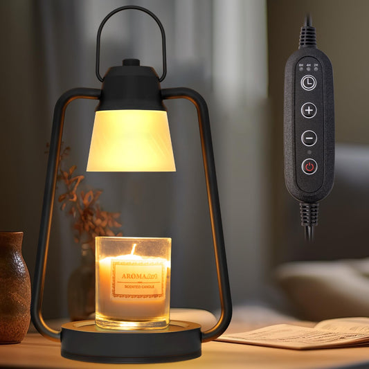MAOYUE Candle Warmer Lamp Dimmable Timer: Electric Metal Top Down Light Heat Melting Wax Candles Vintage Fits Large Small Jar Scented Candel Warming Lantern Black