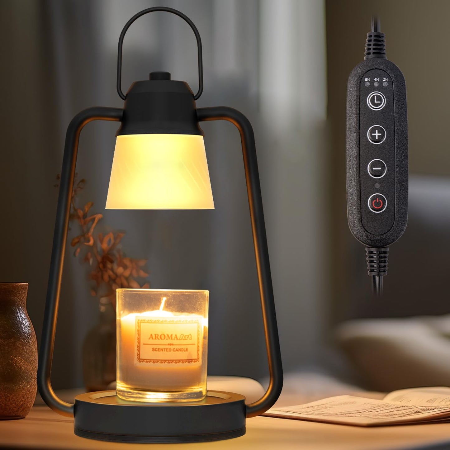 MAOYUE Candle Warmer Lamp Dimmable Timer: Electric Metal Top Down Light Heat Melting Wax Candles Vintage Fits Large Small Jar Scented Candel Warming Lantern Black