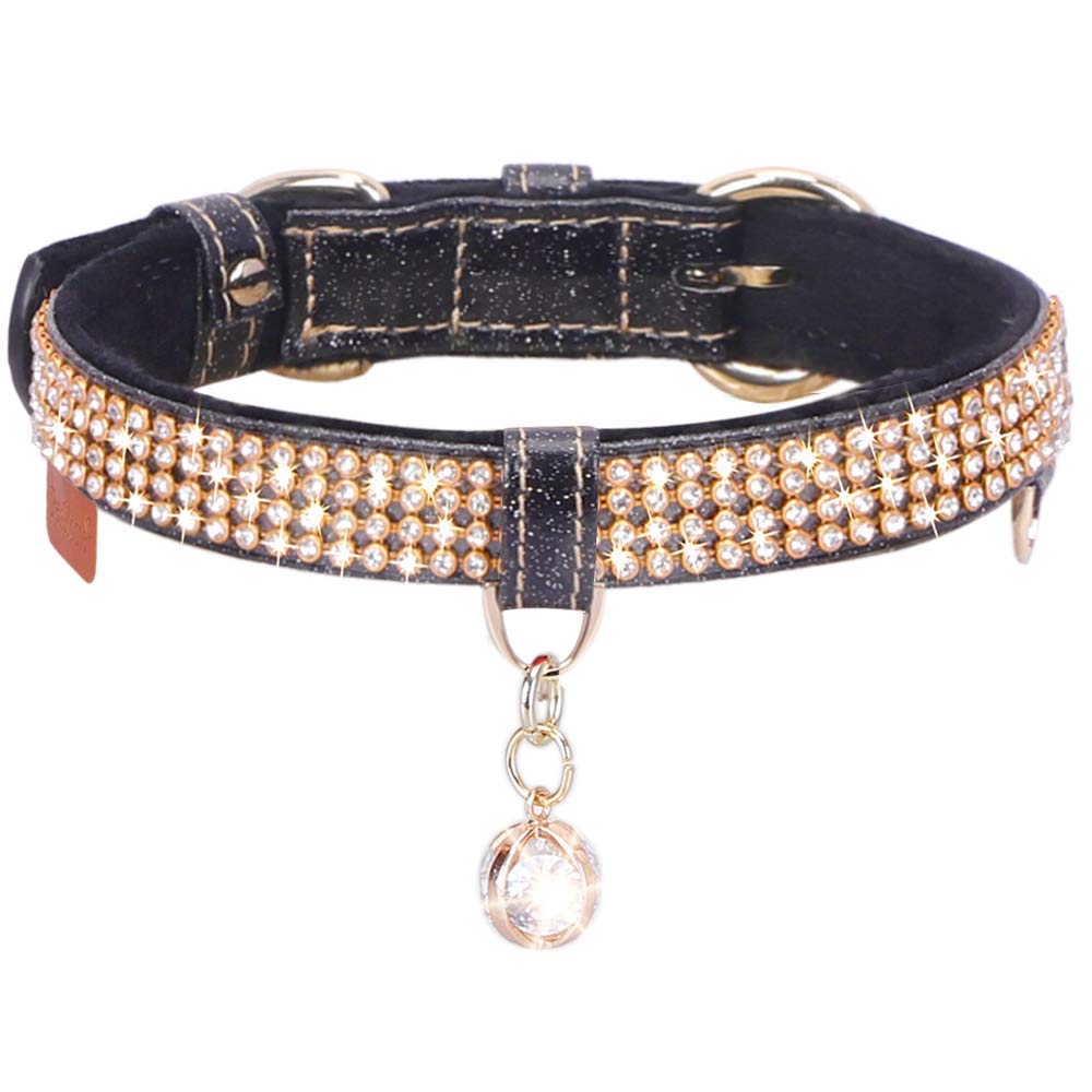 PetsHome Cat Collar, Dog Collar, [Bling Rhinestones] Premium PU Leather with Pendant Adjustable Collars for Cat and Small Dog Extra Small Silvery