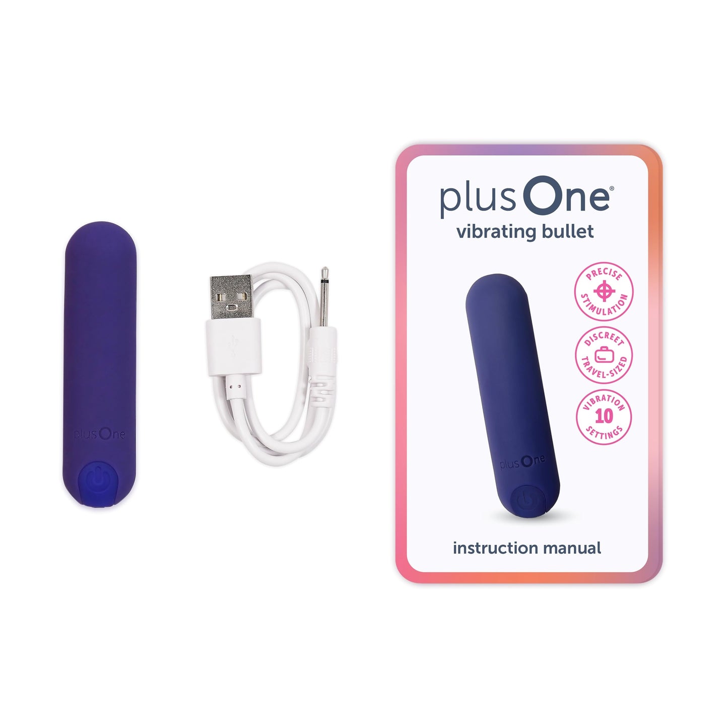 plusOne Bullet Vibrator for Women, Mini Vibrator Made of Body-Safe Silicone, Fully Waterproof, USB Rechargeable, Personal Massager with 10 Vibration Settings, Purple