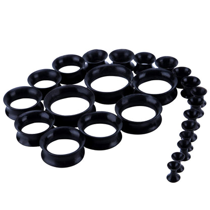 WBRWP 48/32/24/22/20/16/12pcs Ear Tunnels and Plugs - Double Flared Hollow Hard/Soft Silicone Ear Gauges - Ear Expander Stretcher Body Piercing Jewelry 8g-1"