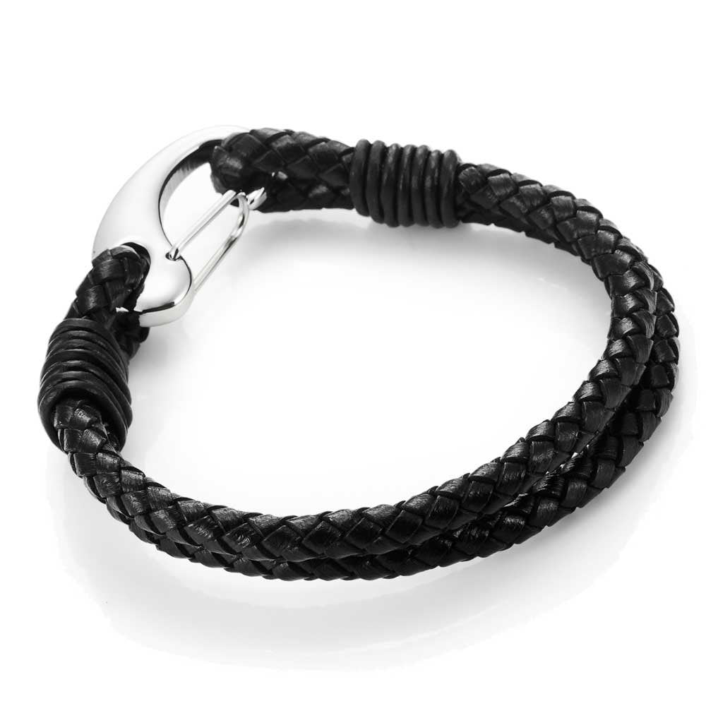 Urban Jewelry Braided Genuine Leather Bracelet with Locking Stainless Steel Clasp (Unique Designs Options)