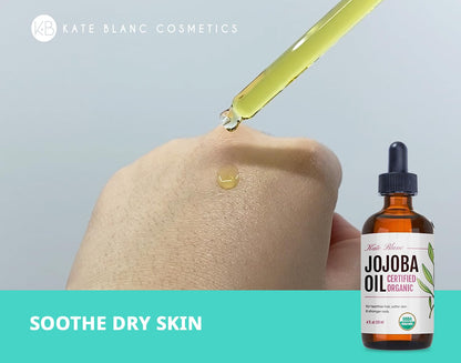 Kate Blanc Cosmetics Jojoba Oil for Hair Growth, Face, Skin (2oz, Organic, Pure) Stocking Stuffers Christmas Gifts for Women, Men, Mom, Dad, Teen. Gua Sha Oil for Facial Massage and Dermaplaning
