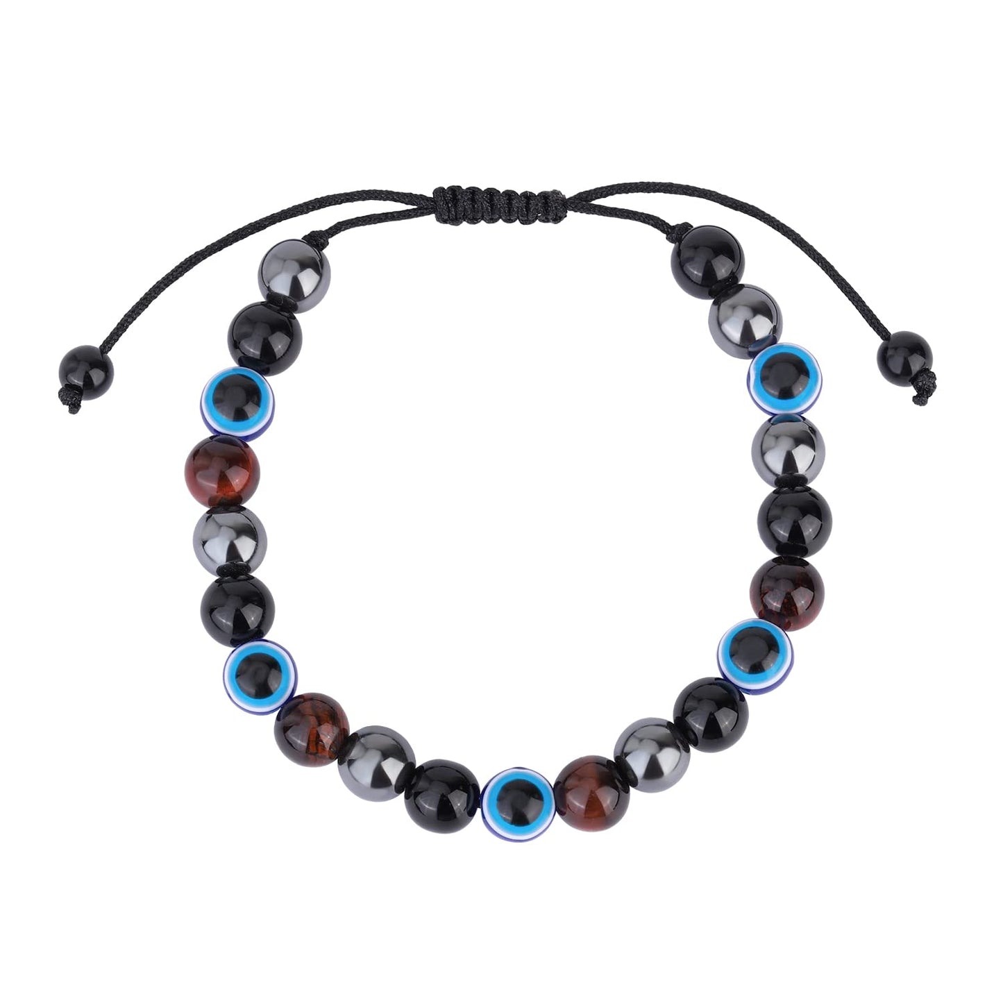 Natural Stone Agate Elastic Evil Eye Bracelet Kit with Charms Adjustable for Men Boyfriend for Gift Boys Stretch Bracelet for son Gifts 6mm