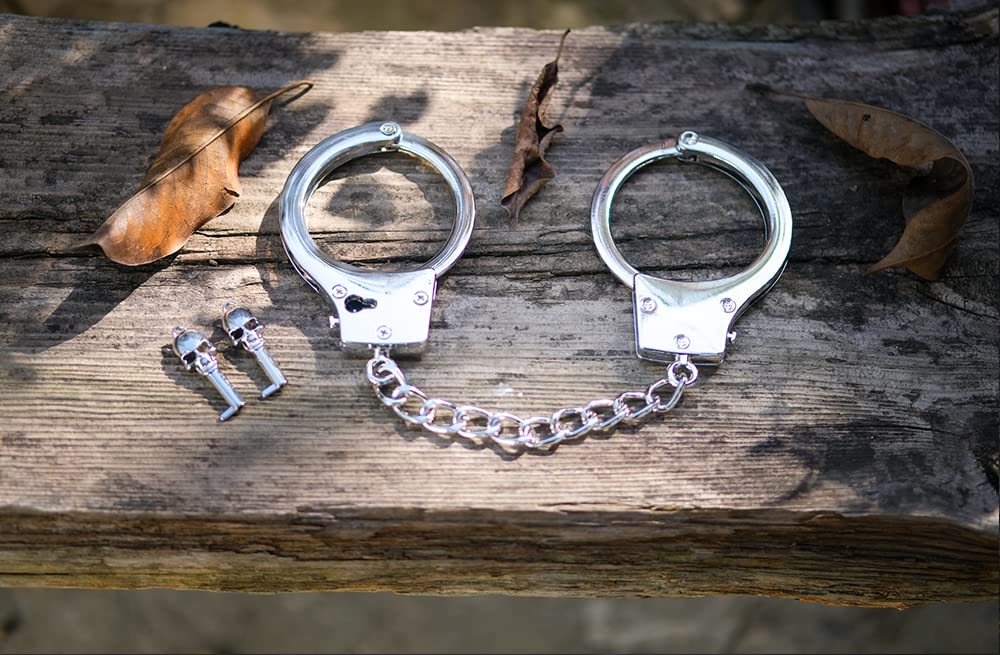 HISET Metal Handcuffs with Two Skull Keys - Prop Toy Handcuffs (Rose Gold)