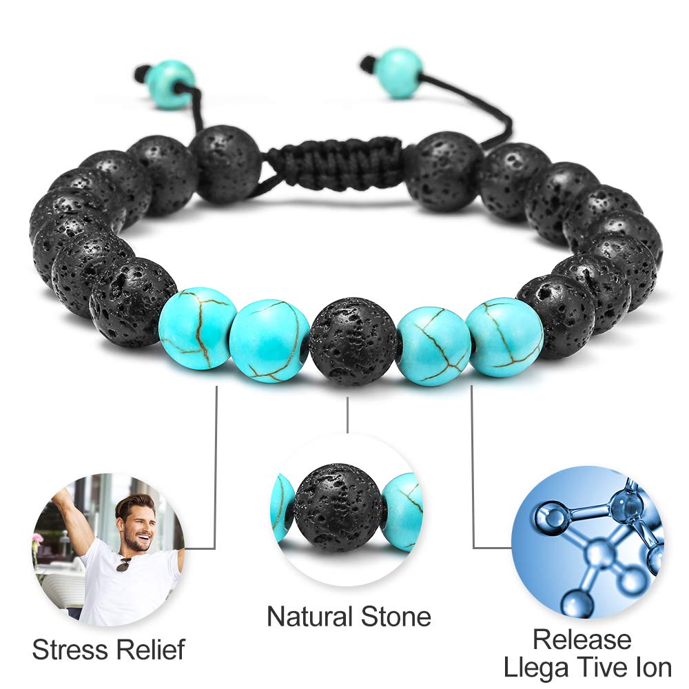 M MOOHAM Natural Stone Bracelets for Men - 8mm Tiger Eye | Matte Agate | Lava Rock Bracelets for Men Teen Boys Gifts Fathers Day Anniversary Birthday Gifts for Him