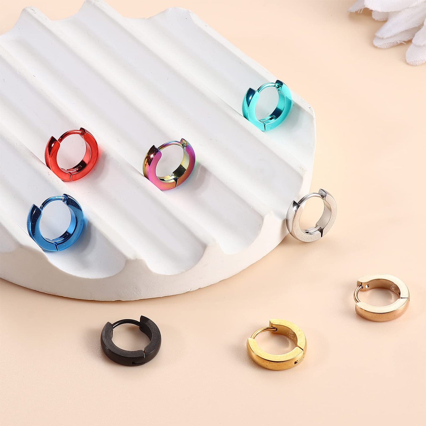 Jstyle 8 Pairs Stainless Steel Small Hoop Earrings for Men Women Huggie Earrings Cool Mens Earrings Set Multicolor Huggie Hoop Earrings Piercing for Men 13MM