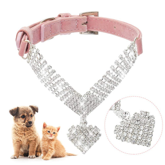 EXPAWLORER Dog Collar Rhinestone Necklace - Cute Sparkling Pet Collar for Girl Dogs and Cats, Soft Crystal Cat Collar Neck Decoration, Adjustable for Small Medium Large Breed Sizes, Pink XS