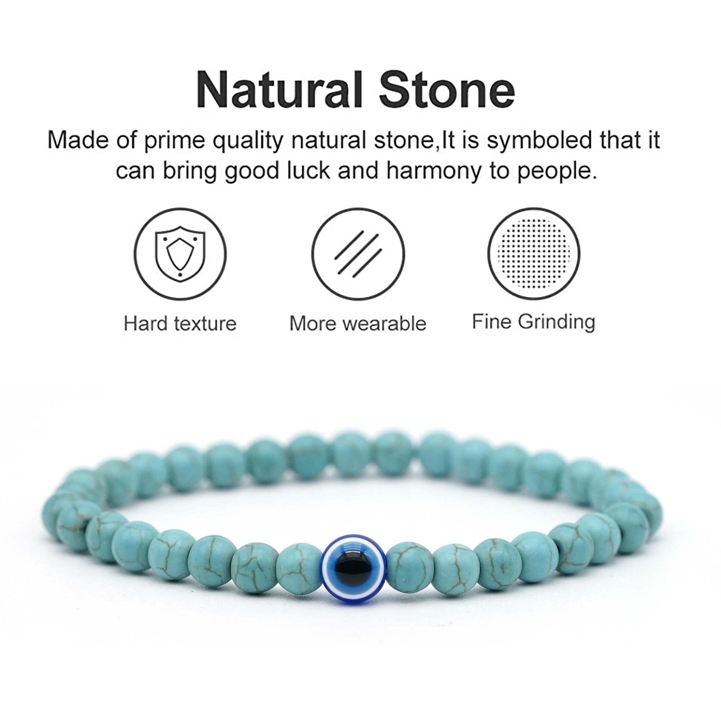 Natural Stone Agate Elastic Evil Eye Bracelet Kit with Charms Adjustable for Men Boyfriend for Gift Boys Stretch Bracelet for son Gifts 6mm