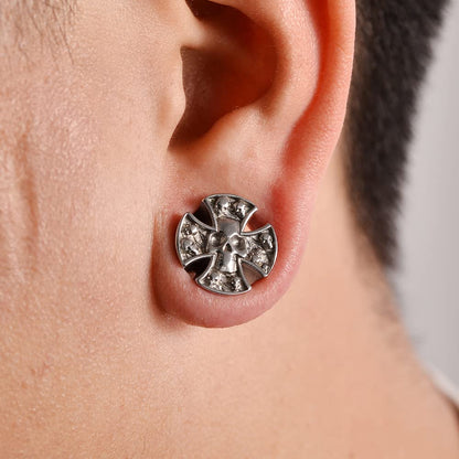 2PCS Stainless Steel 316L Punk Vintage Cross Skull Gauge For Ears Expander Stretcher Ear Tunnels Upgrade Saddle Plugs Double Flared Guage For Women Men 0g-1"