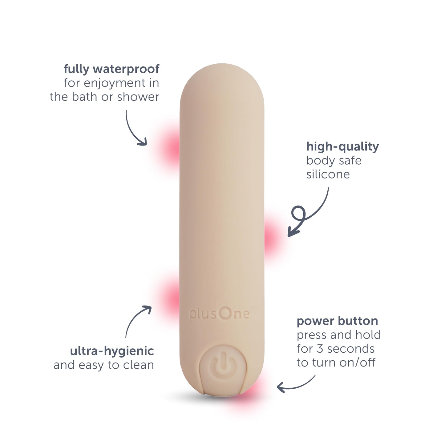 plusOne Bullet Vibrator for Women, Mini Vibrator Made of Body-Safe Silicone, Fully Waterproof, USB Rechargeable, Personal Massager with 10 Vibration Settings, Purple