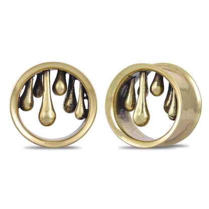 1 Pair Vintage Gauge For Ear Gothic Punk Waterdrop Plug Gauge Dangle Hanger Brass Saddle Tunnels Double Flared Ear Gauge Cool Women Body Piercing Jewelry