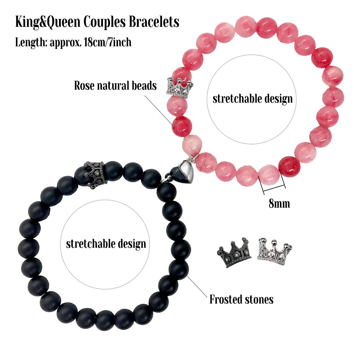 Couples Bracelets King&Queen Crown His and Her Bracelets Heart Matching Bracelets Long Distance Relationship Gifts for Boyfriend and Girlfriend on Anniversary Couples Jewelry for Women Men