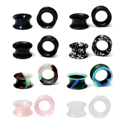WBRWP 48/32/24/22/20/16/12pcs Ear Tunnels and Plugs - Double Flared Hollow Hard/Soft Silicone Ear Gauges - Ear Expander Stretcher Body Piercing Jewelry 8g-1"