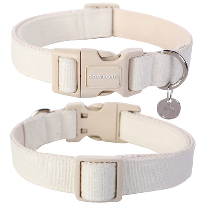 DOGWONG Cotton Hemp Dog Collar, Heavy-Duty Pink Dog Collar Durable Soft Natural Fabric Pet Dog Collar Cute Wedding Puppy Necklace for Small Medium Large Dog