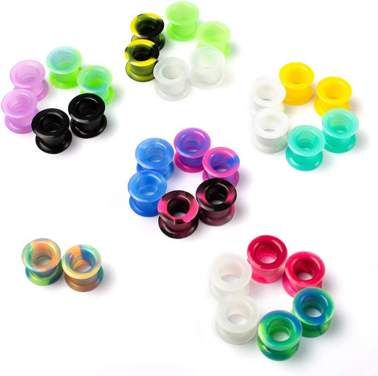 WBRWP 48/32/24/22/20/16/12pcs Ear Tunnels and Plugs - Double Flared Hollow Hard/Soft Silicone Ear Gauges - Ear Expander Stretcher Body Piercing Jewelry 8g-1"