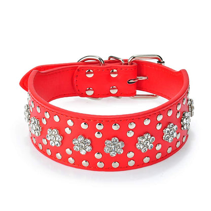 Rhinestones Dog Collars Flower Pattern Rhinestone Studded Leather Sparkly Crystal Diamonds Dazzling Elegant Fancy PU Leather Dog Collar for Medium & Large Dogs (M:17-20 inch, Purple)