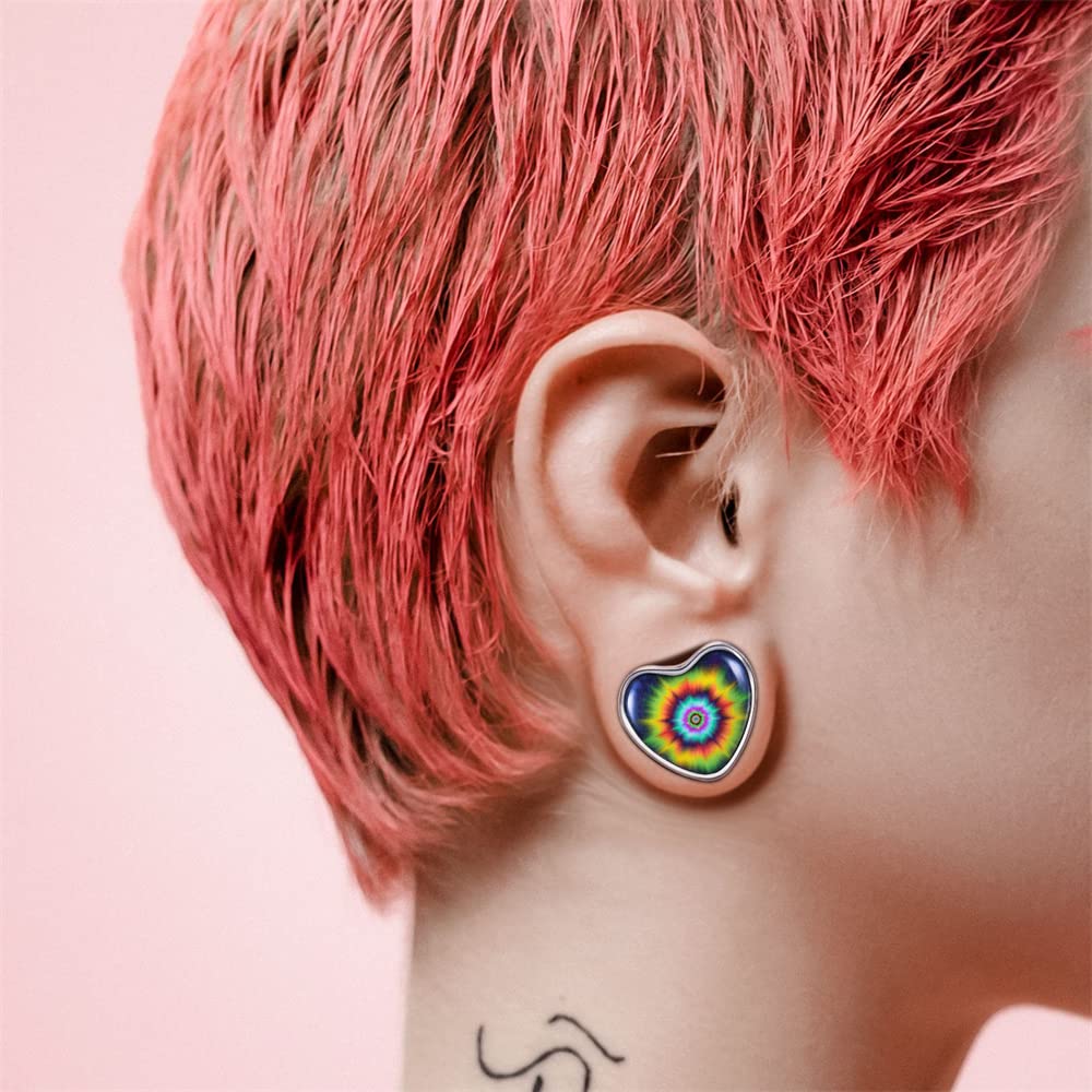 2PCS Stainless Steel Heart Ear Gauges Single Flared Stretcher Expander Gauges for Ears