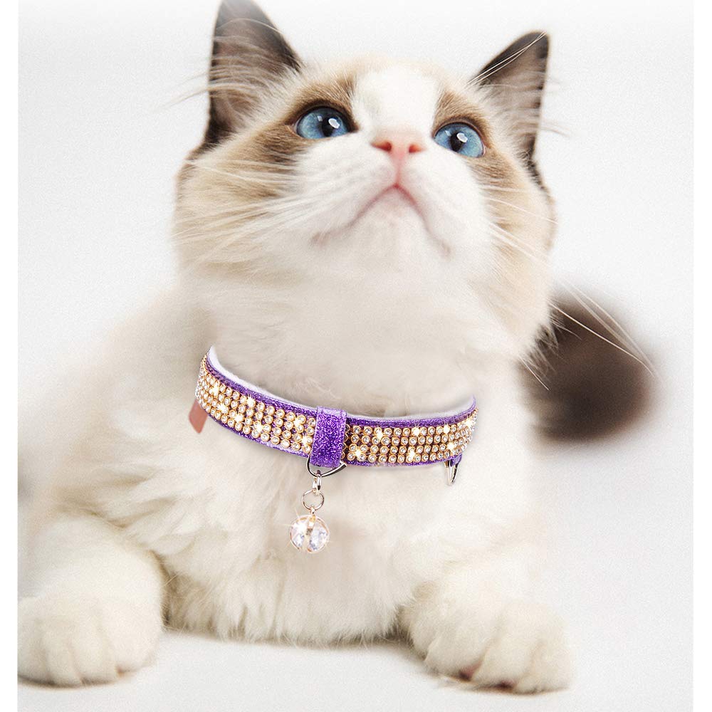 PetsHome Cat Collar, Dog Collar, [Bling Rhinestones] Premium PU Leather with Pendant Adjustable Collars for Cat and Small Dog Extra Small Silvery