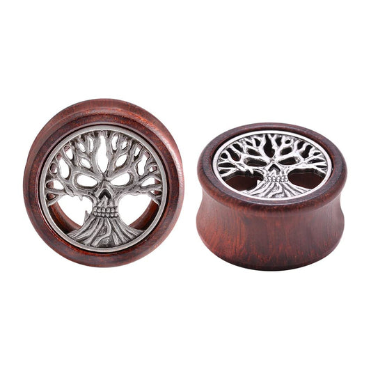 2PCS Organic Red Sandalwood Hollow Double Flared Ear Gauges Tunnels Expander Tree Of Life Jewelry For Man For Woman Body Piercing Jewelry 0g-1 inch.