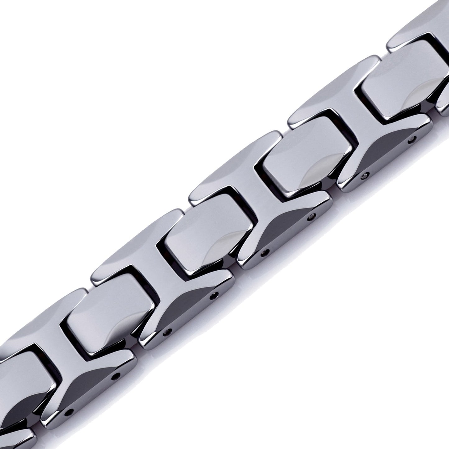 URBAN JEWELRY Stunning Solid Tungsten Link Bracelet for Men Polished Link, Puzzle, Ceramic Style (Silver, Black, 18K Gold Plated Option)